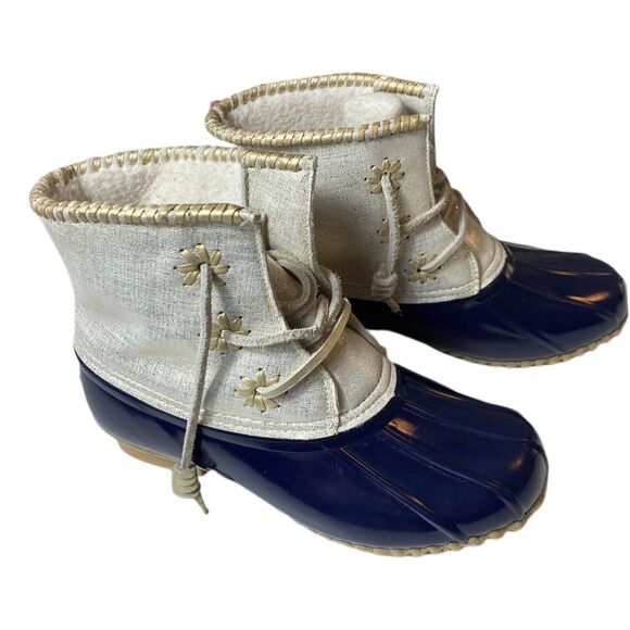 Jack Rogers Chloe Duck Boots Women 6 Blue White/Gold Waterproof Rain Snow Preppy - Picture 3 of 12